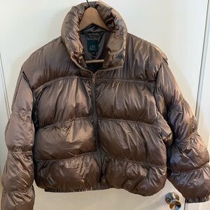 Wild Fable Shiny Bronze Puffer Bomber Jacket Women Large